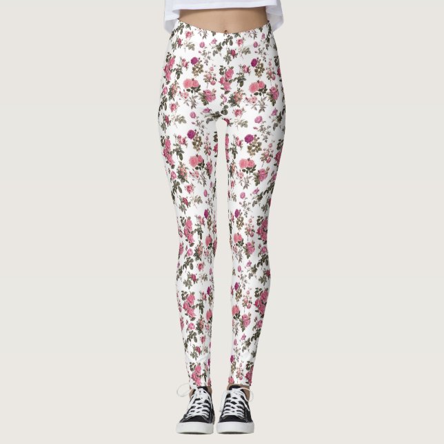 Vintage Pink Roses Leggings (Front)