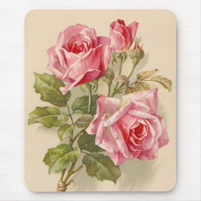 Vintage pink roses mouse pad (Front)