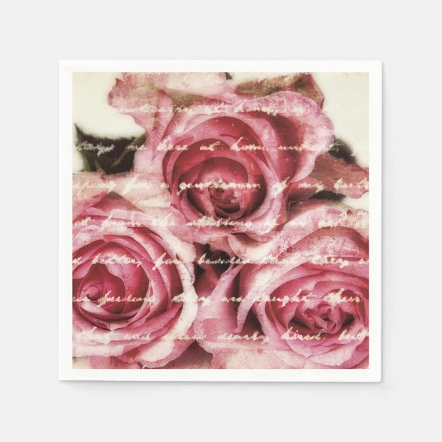 Vintage Pink Roses Napkin (Front)