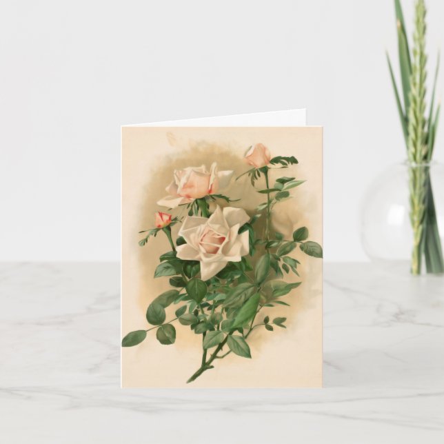 Vintage Pink Roses Note Card (Front)