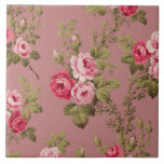 Vintage Pink Roses-Old Rose Background Ceramic Tile<br><div class="desc">Gorgeous sprays of elegant romantic pink roses and lush green foliage on old rose background. Pattern is seamless and can be resized up or down using the scale   and - buttons in the design tool.</div>