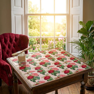 Vintage Pink Roses on Damask Decorative Ceramic Tile