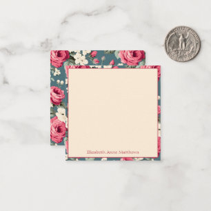 Vintage Pink Roses on Deep Blue Card