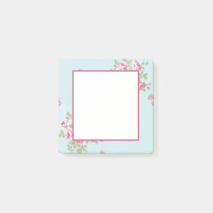 Vintage Pink Roses on Light Blue Notes