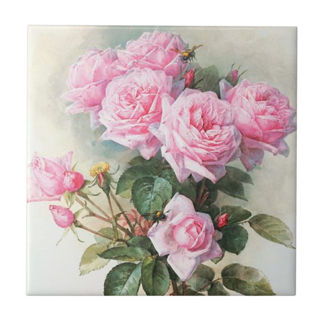 Vintage Pink Roses Painting Tile (Front)