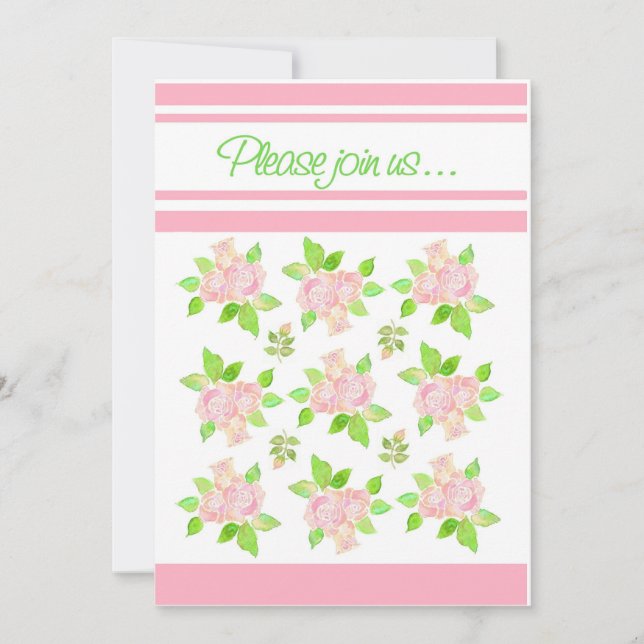 Vintage Pink Roses Summer Party Invitation (Front)