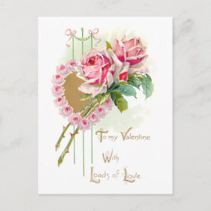 Vintage Pink Roses Valentine's Day Postcard