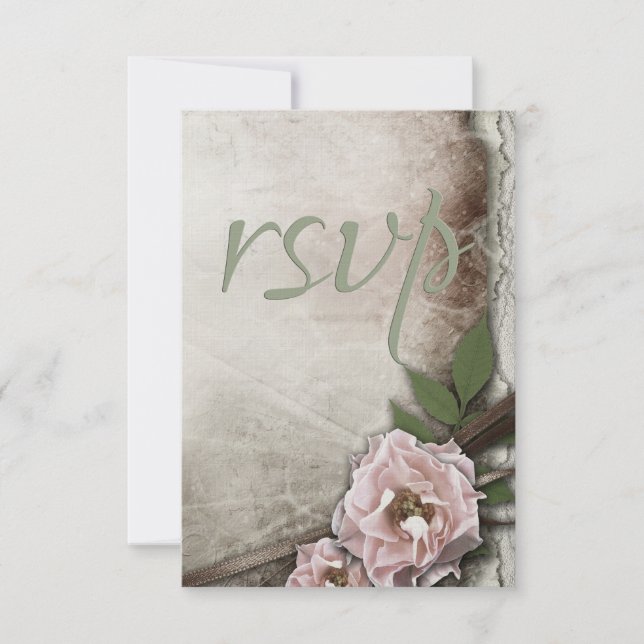 Vintage Pink Roses Wedding Collection RSVP (Front)