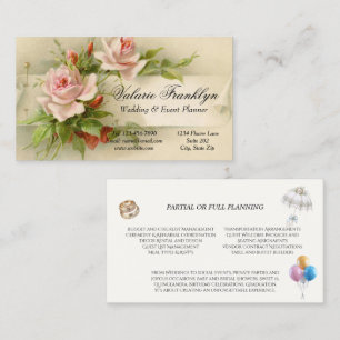 Vintage Pink Roses Wedding Event Planner Business Card
