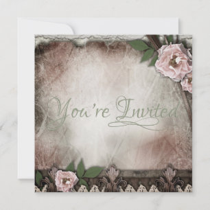Vintage Pink Roses Wedding Invitation