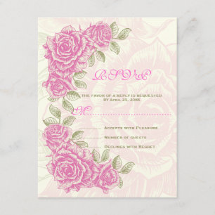 Vintage pink roses wedding RSVP response card