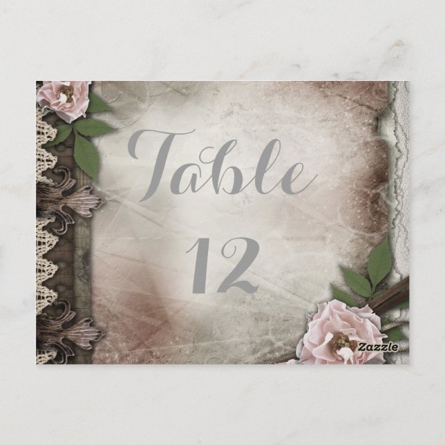 Vintage Pink Roses Wedding Table Number Card (Back)