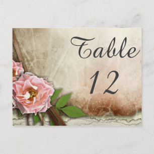 Vintage Pink Roses Wedding Table Number Card