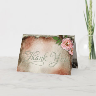 Vintage Pink Roses Wedding Thank You Card