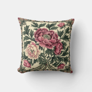 Vintage Pink & Sage Green William Morris Peony Cushion