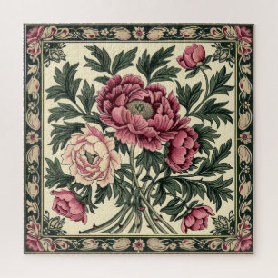 Vintage Pink & Sage Green William Morris Peony Jigsaw Puzzle