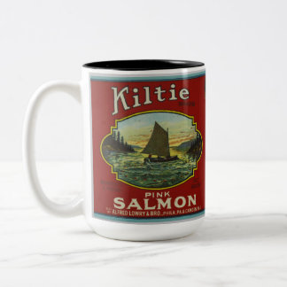Vintage pink salmon label mug