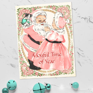 Vintage Pink Santa and Mrs Claus Holiday Postcard