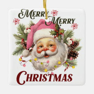 Vintage Pink Santa Ceramic Ornament