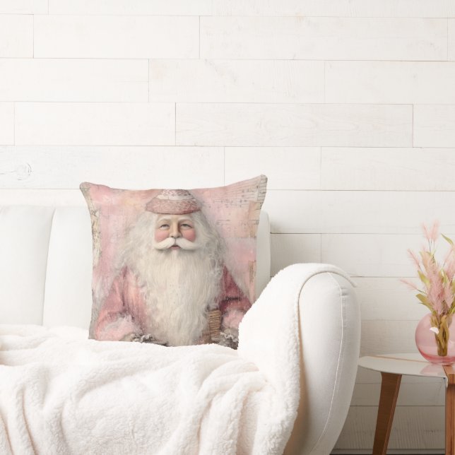 Vintage Pink Santa Christmas Cushion (Couch)