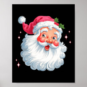 Vintage Pink Santa Christmas Santa Claus Face Xmas Poster