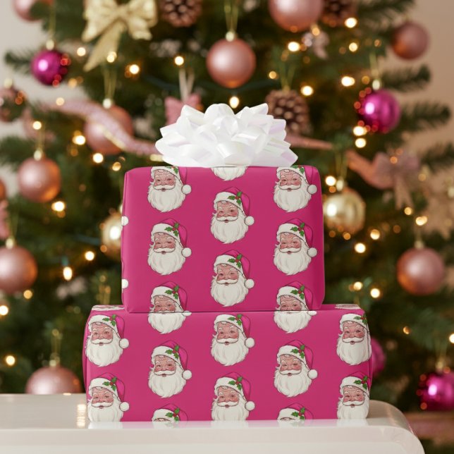 Vintage Pink Santa Christmas Wrapping Paper (Creator Uploaded)