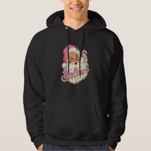 Vintage Pink Santa Claus Believe Pink Christmas De Hoodie