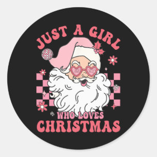 Vintage Pink Santa Claus Christmas Girls Holiday X Classic Round Sticker