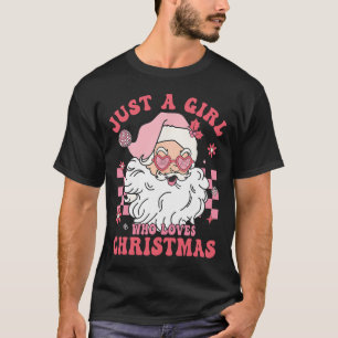 Vintage Pink Santa Claus Christmas Girls Holiday X T-Shirt