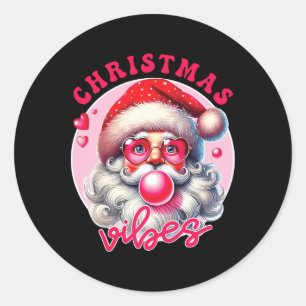 Vintage Pink Santa Claus Christmas Vibes Holiday X Classic Round Sticker