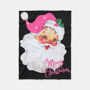 Vintage Pink Santa Claus Merry Christmas Pajamas X Fleece Blanket