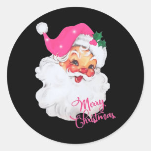 Vintage Pink Santa Claus Merry Christmas Pyjamas X Classic Round Sticker