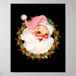 Vintage Pink Santa Claus Merry Christmas Pyjamas X Poster