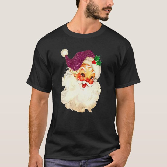 Vintage Pink Santa Claus Pink Christmas 2 T-Shirt (Front)