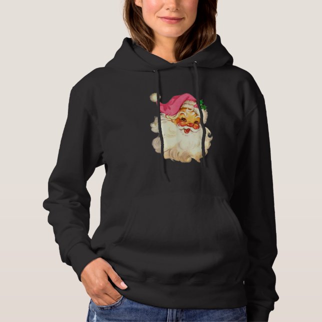 Vintage Pink Santa Claus Pink Christmas Design Hoodie (Front)