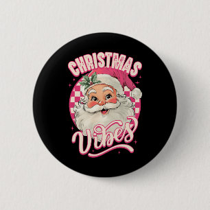 Vintage Pink Santa Claus Pink Christmas Vibes Paja 6 Cm Round Badge
