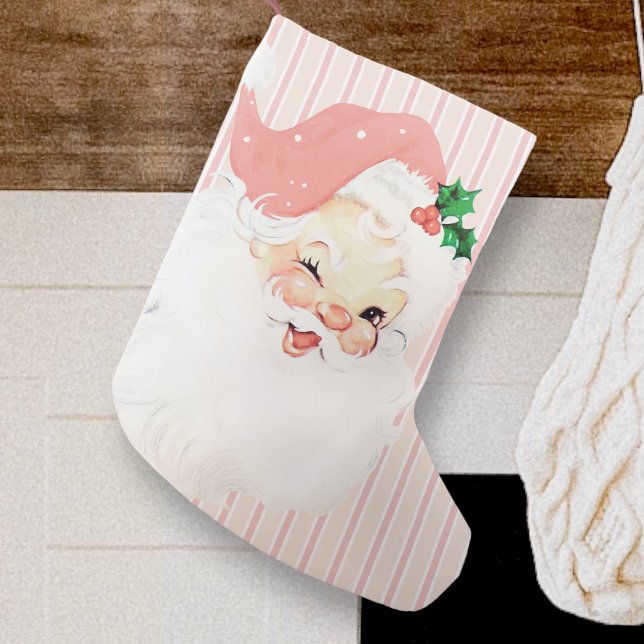 Vintage Pink Santa Claus Wink Christmas Stocking (Creator Uploaded)
