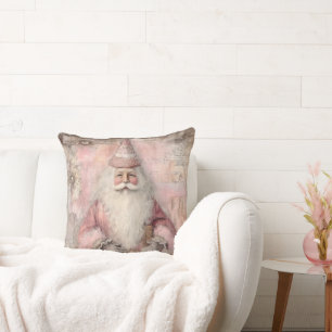 Vintage Pink Santa Cushion