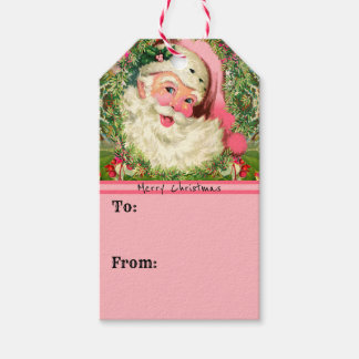 Vintage Pink Santa For Christmas Gift Tags