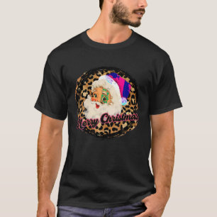 Vintage Pink Santa Loepard Claus Pink Christmas De T-Shirt