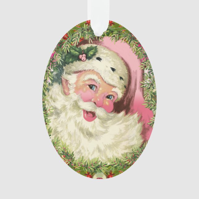 Vintage Pink Santa Ornament (Front)