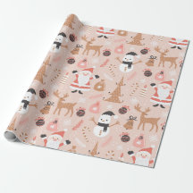 Vintage Pink Santa Reindeer Christmas Wrap