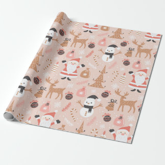 Vintage Pink Santa Reindeer Christmas Wrap Wrapping Paper