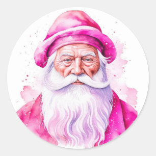 Vintage Pink Santa Retro Christmas Classic Round Sticker