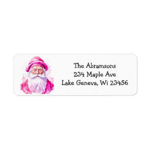 Vintage Pink Santa Retro Christmas Return Address Label