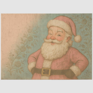 Vintage Pink Santa Shabby Christmas Floral Tissue Paper