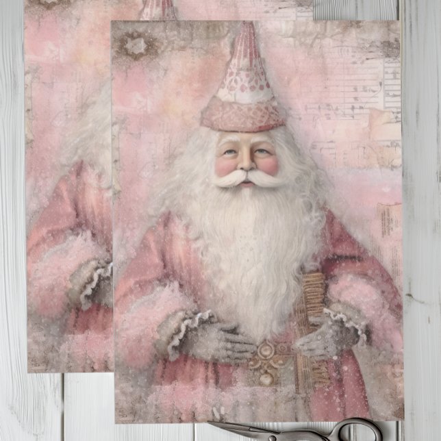 Vintage Pink Santa Tissue Paper (Vintage Santa Claus Tissue Paper)