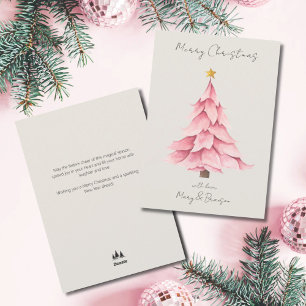 Vintage Pink Script Non Photo Christmas Tree Holiday Card