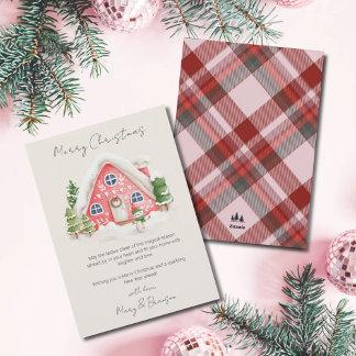 Vintage Pink Script Village Non Photo Christmas Holiday Card