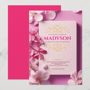 Vintage Pink Story Book Cover Bat Mitzvah Party Invitation